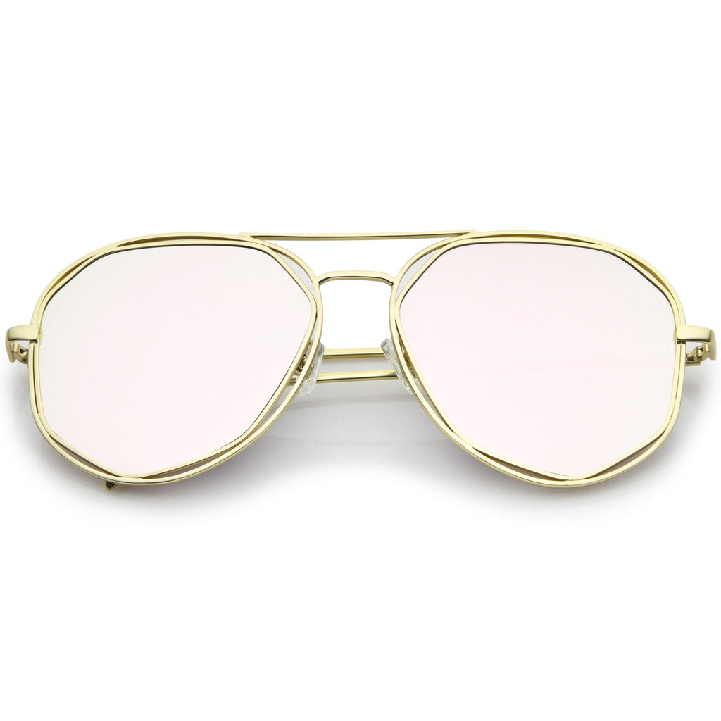 Geometric Mirrored Lens Aviator Sunglasses