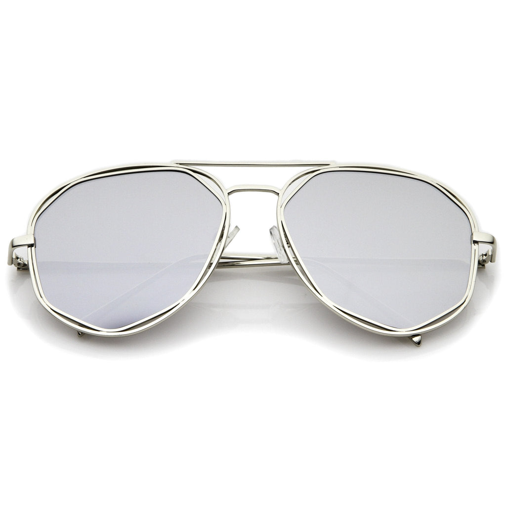 Geometric Mirrored Lens Aviator Sunglasses