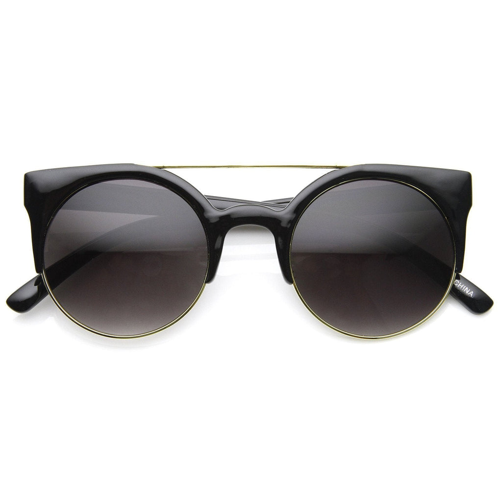 Double Bridge Round Half Frame Cat Eye Sunglasses