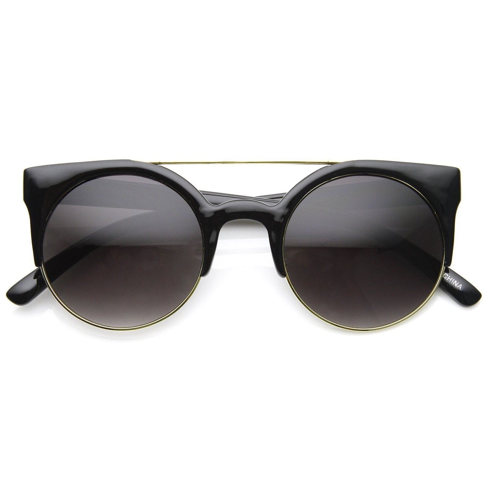 Double Bridge Round Half Frame Cat Eye Sunglasses